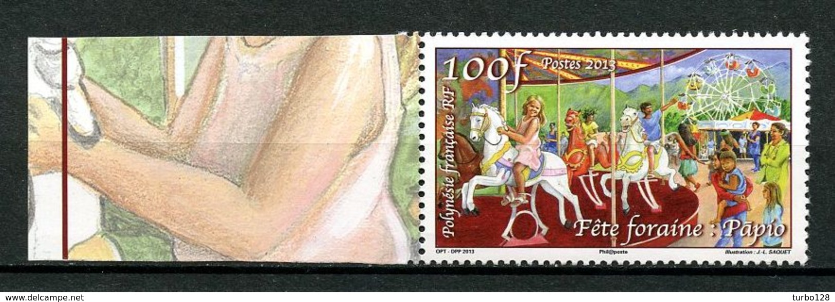 POLYNESIE 2013 N° 1033 ** Neuf  MNH Superbe Heiva La Fête Foraine Papio Manège De Chevaux Bois Horses Animaux - Unused Stamps