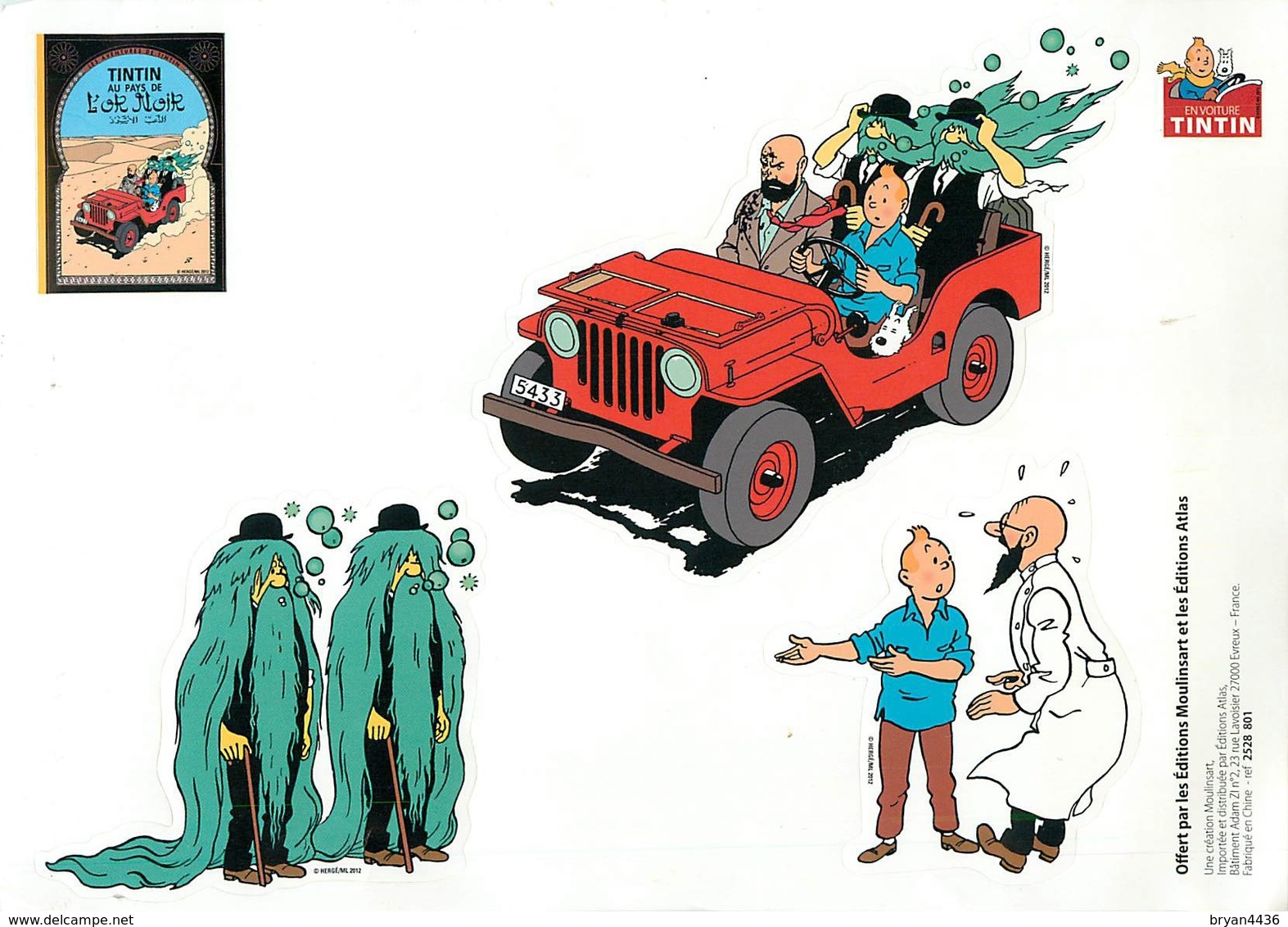 HERGE - ILLUSTRATEUR - TINTIN EN VOITURE - BELLE PLANCHE DE DECALCOMANIS - "TINTIN AU PAYS DE L'OR NOIR " - (15 X 21 Cm) - Hergé