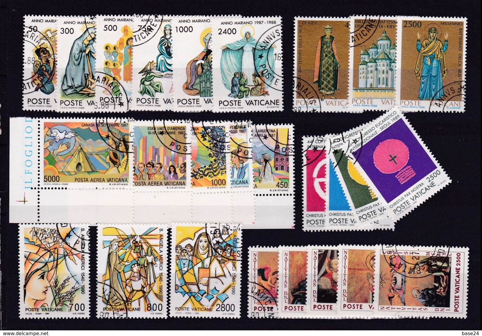 1988 1989 1990 Vaticano Vatican ANNO MARIANO, MILLENNIO KIEV, VIAGGI PAPA, SEUL, S.ANGELA MERICI, NATALE 6 Serie USATE - Used Stamps