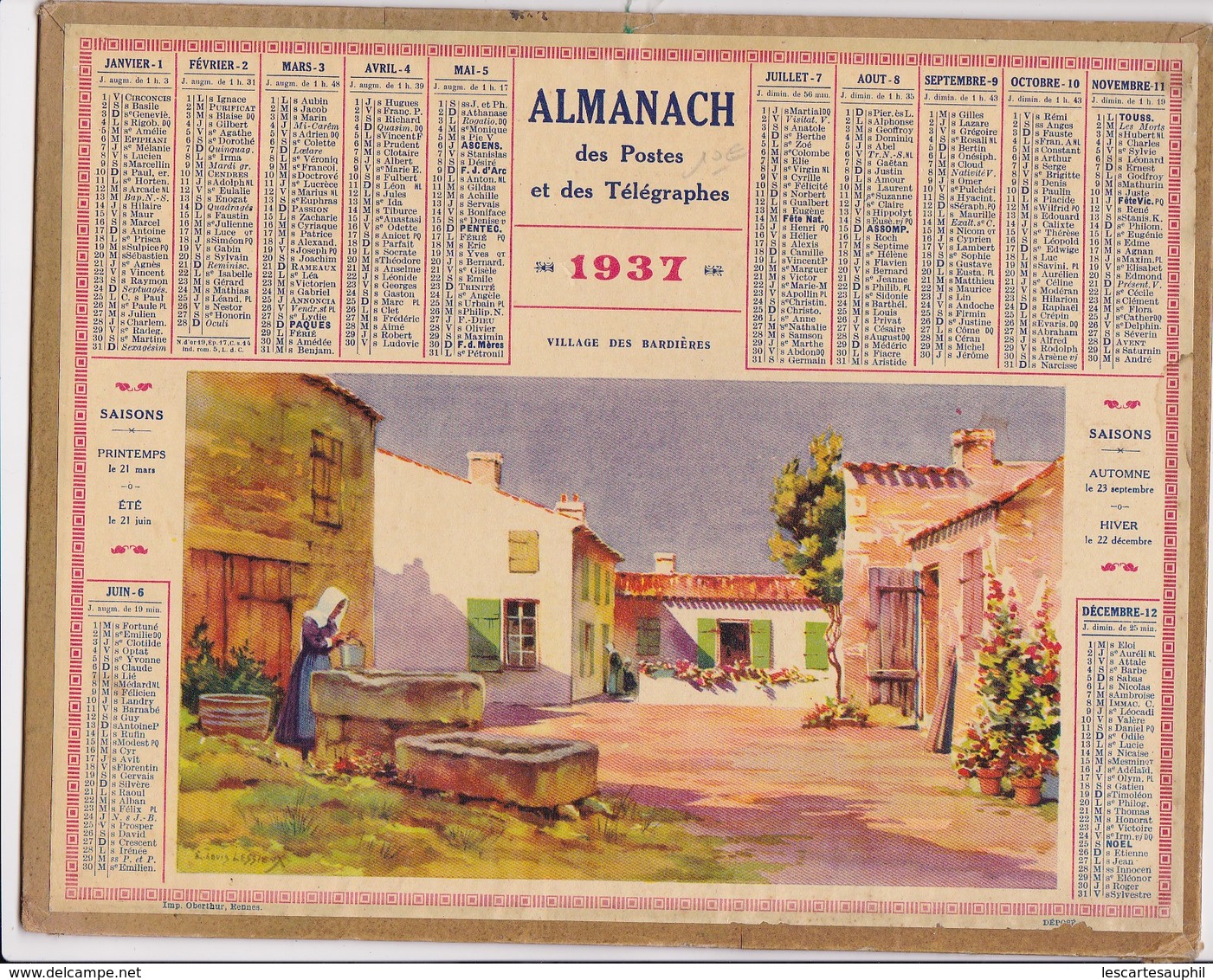 Almanach Des Postes Et Telegraphes 1937  Village Des Bardieres Carte Tarn Et Garonne - Grossformat : 1921-40