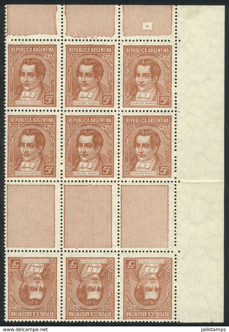 390 ARGENTINA: GJ.795TH, Block Of 9 Stamps That Includes 3 Tete-beche Pairs With Horizontal Gutter, VF! - Other & Unclassified