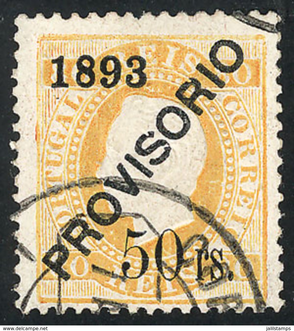 1746 PORTUGAL: Sc.94, 1893 Provisional Of 50r. On 980r. Yellow, Used, VF Quality! - Autres & Non Classés