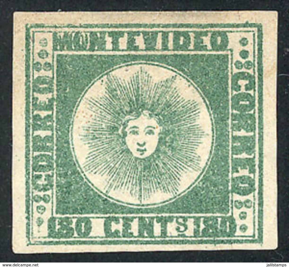 1899 URUGUAY: Yvert 5, 1858 180c. Green, Mint Without Gum, Wide Margins, Excellent Quality! - Uruguay