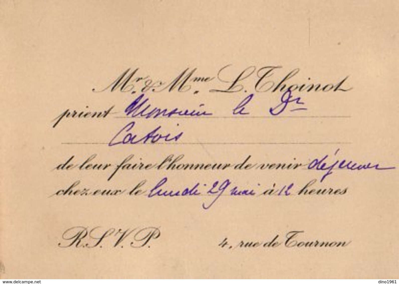 VP12.143 - PARIS - Science - Carte / Carton D'invitation Du Docteur L. THOINOT à Mr Le Docteur CATOIS à CAEN - Otros & Sin Clasificación