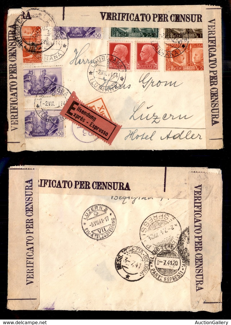 0474 OCCUPAZIONI - LUBIANA - Imperiale (252 Due) + Fratellanza D’Armi (452/455) - Espresso Per Lucerna Del 2.7.41 - Cens - Altri & Non Classificati