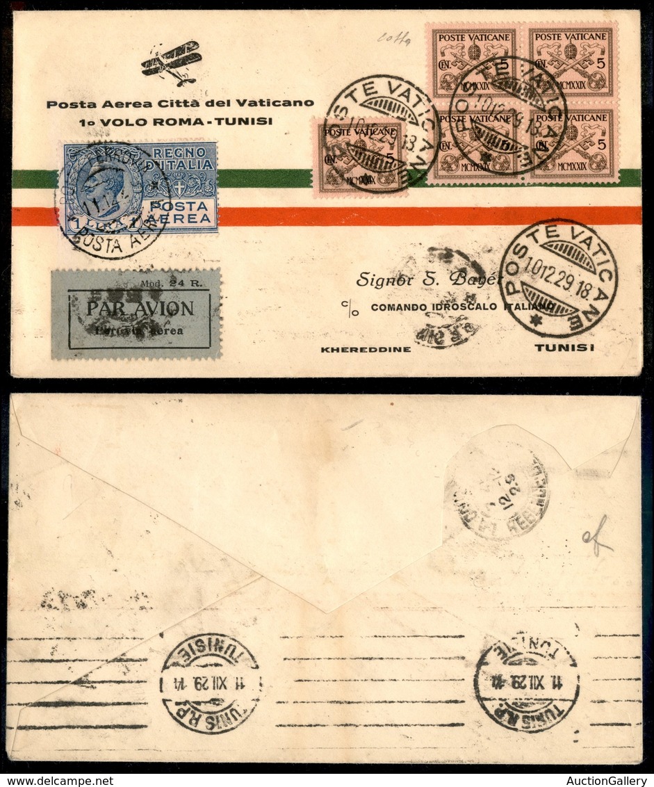 0961 ITALIA - POSTA AEREA - 1929 (11 Dicembre) - Roma Tunisi (164b - Longhi 2017/29ADc) - Aerogramma Misto Regno/Vatican - Sonstige & Ohne Zuordnung