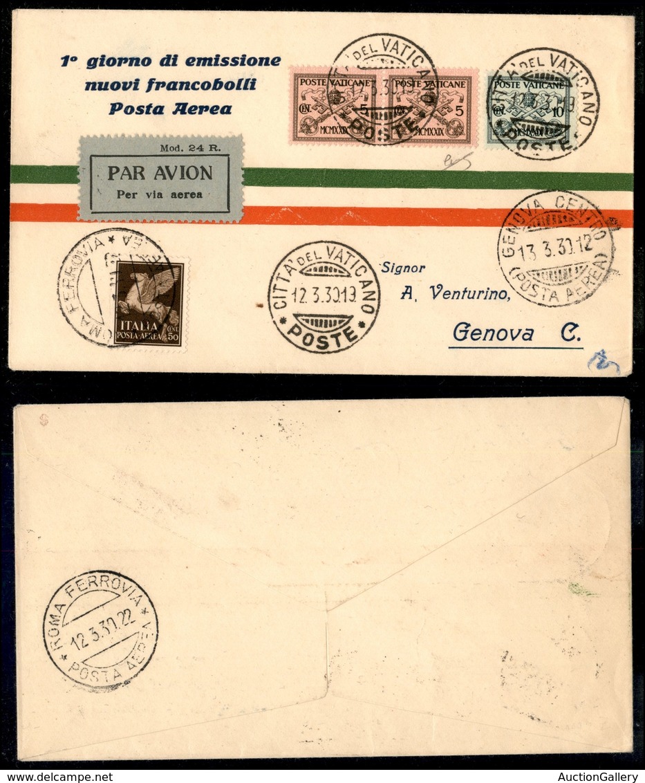 0968 ITALIA - POSTA AEREA - 1930 (12 Marzo) - Roma Genova (187a - Longhi 2100/30Zab) - Aerogramma Misto Regno/Vaticano P - Sonstige & Ohne Zuordnung