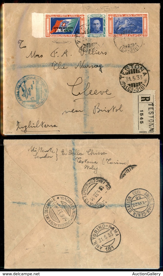 1002 ITALIA - POSTA AEREA - 1933 - Crociera Del Decennale (Longhi 2853/33SBa) - Trittico NANN (51L - Aerea) Su Aerogramm - Sonstige & Ohne Zuordnung