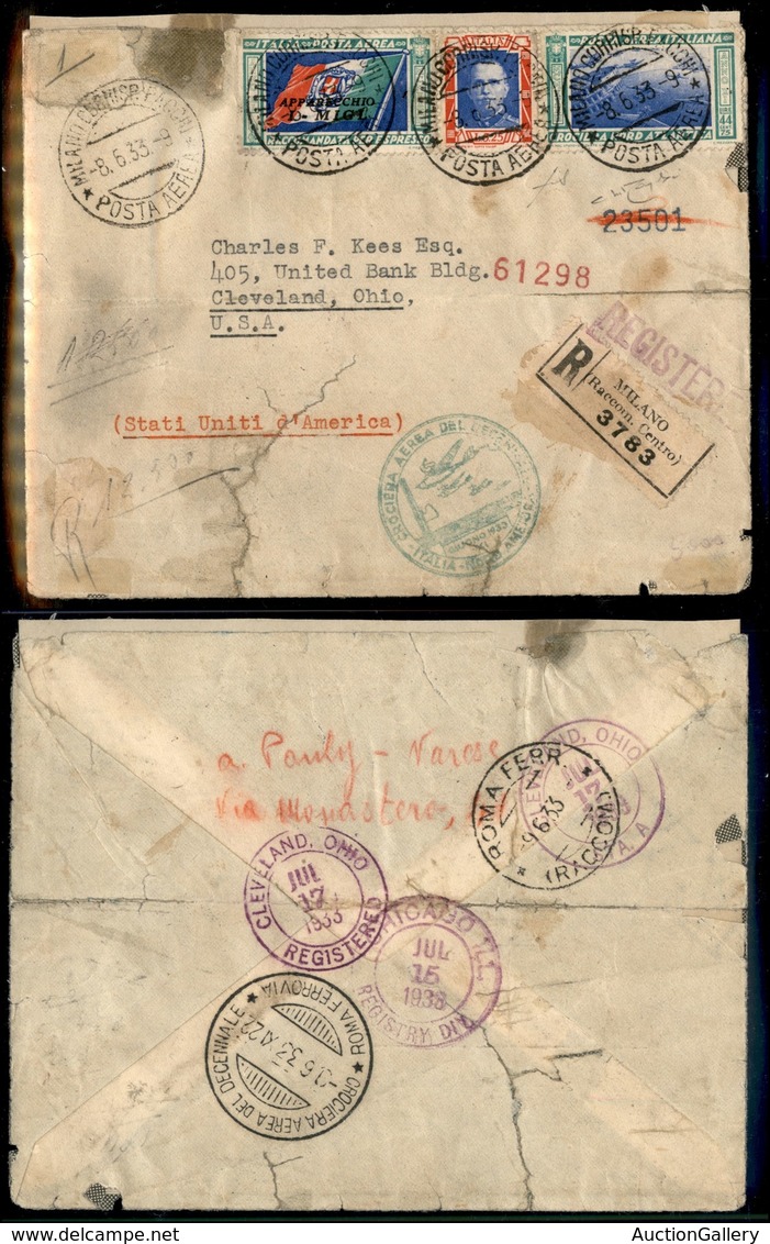 1007 ITALIA - POSTA AEREA - 1933 - Crociera Del Decennale (Longhi 2859/33SBg) - Trittico MIGL (52K - Aerea) Su Aerogramm - Sonstige & Ohne Zuordnung