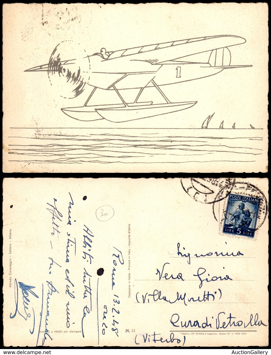 1631 CARTOLINE - AVIAZIONE - Idrovolante - Bianco E Nero Per Dipingere - Viaggiata 1948 - Altri & Non Classificati