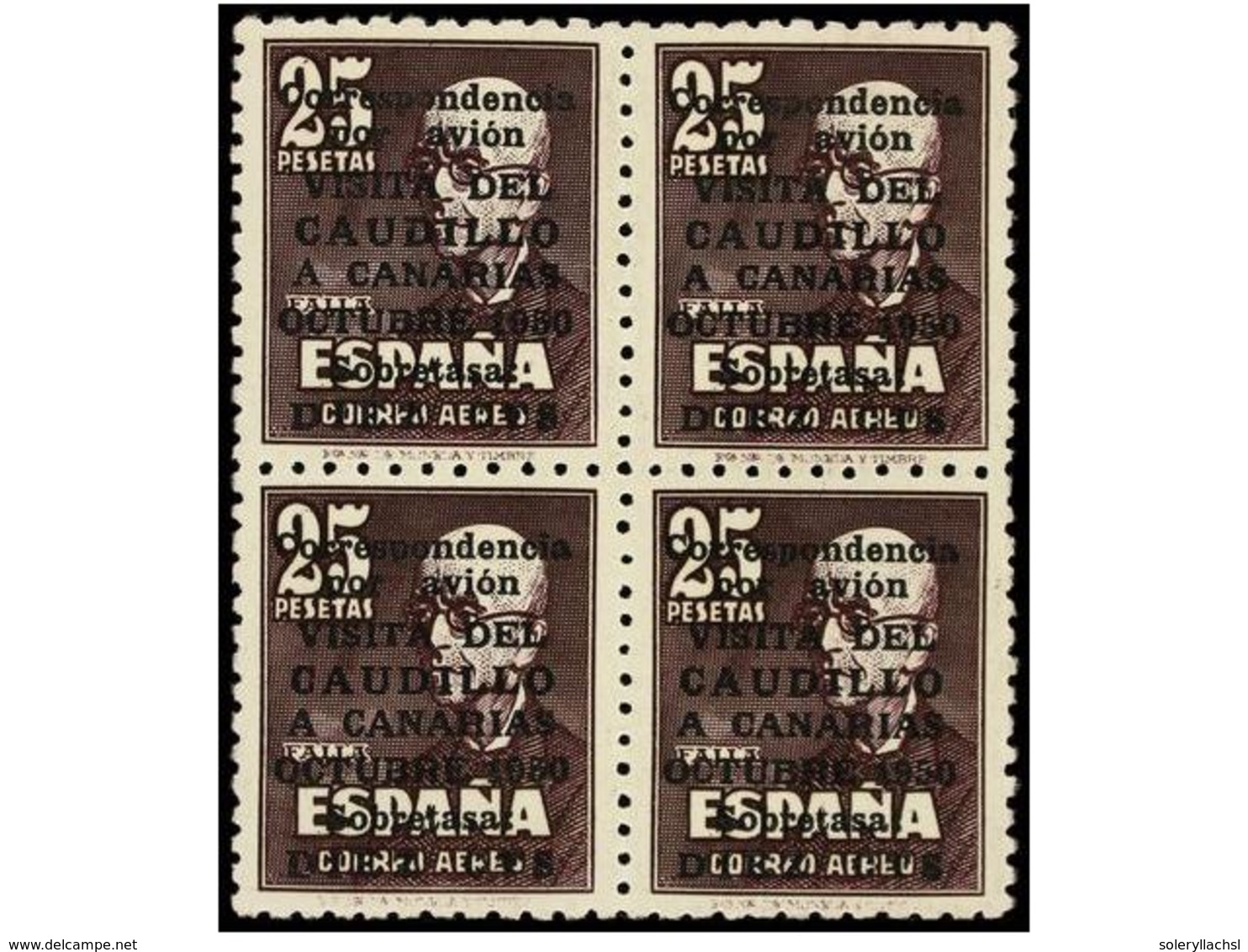 701 ** ESPAÑA. Ed.1090 (4). <B>CANARIAS AVIÓN CON NÚMERO. </B>Bloque De Cuatro. Excepcional Centraje. LUJO. Cert. CEM. C - Autres & Non Classés