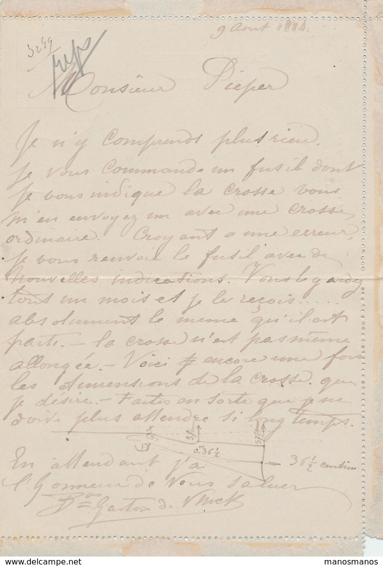 778/26 - Carte- Lettre Emission 1869 YPRES 1884 Vers LIEGE - Boite Urbaine Hexagonale DL - Signé Baron De Vinck - Poste Rurale