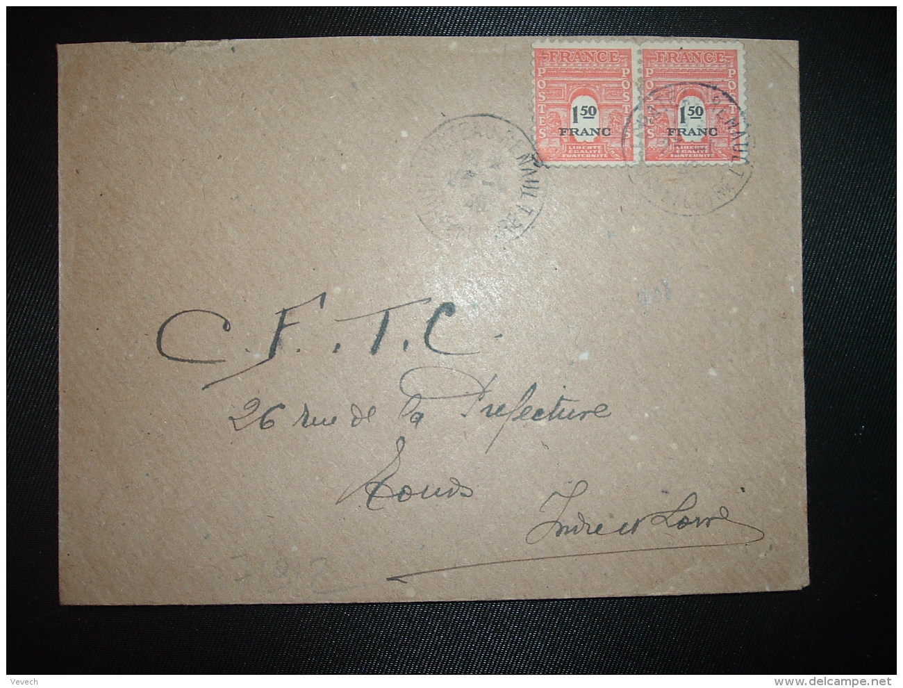 LETTRE TP ARC DE TRIOMPHE 1 50 FRANC Paire OBL;23-1 46 CHATEAU RENAULT INDRE ET LOIRE (37) - 1944-45 Triumphbogen