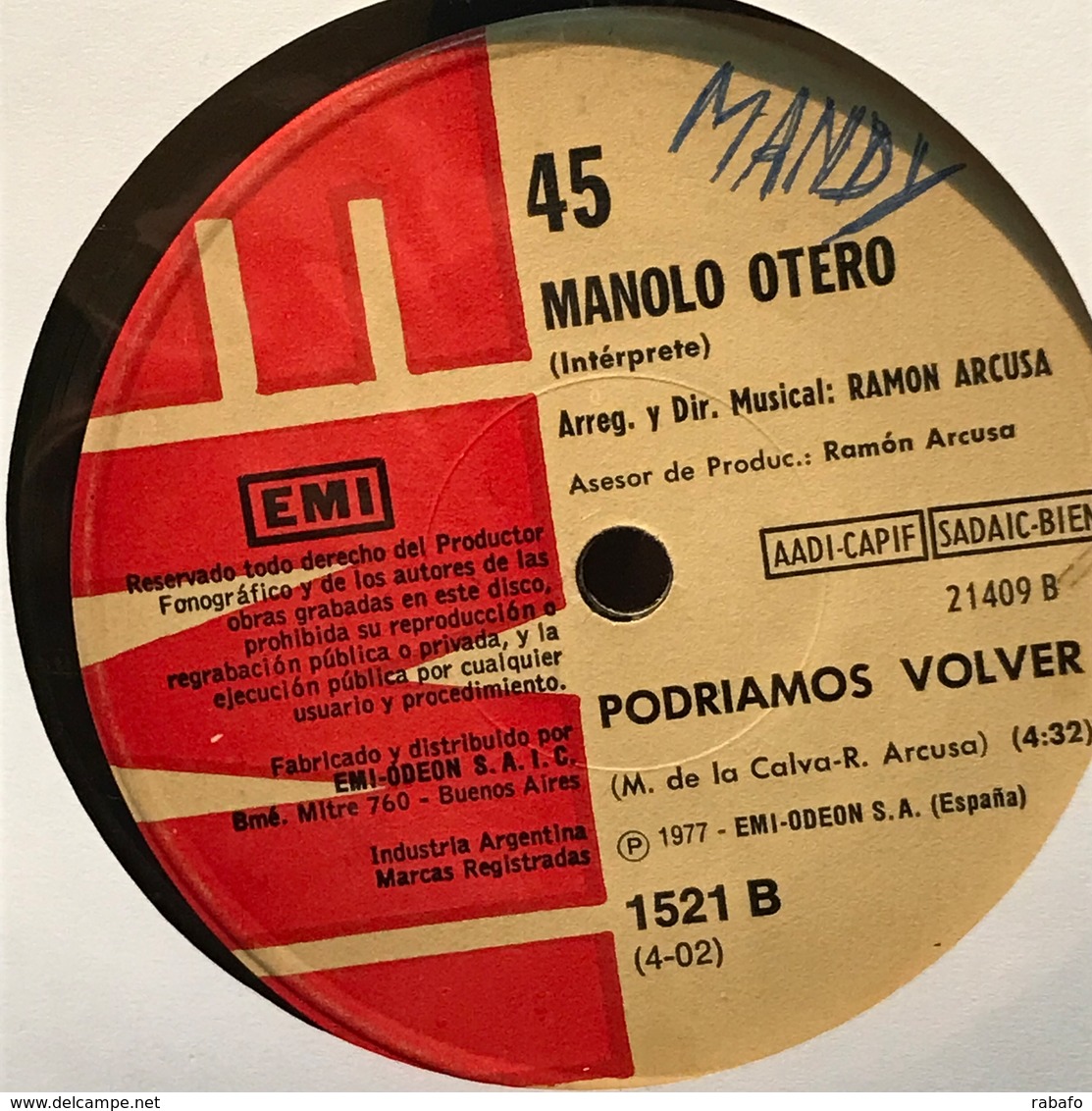 Sencillo Argentino De Manolo Otero Año 1977 - Autres - Musique Espagnole