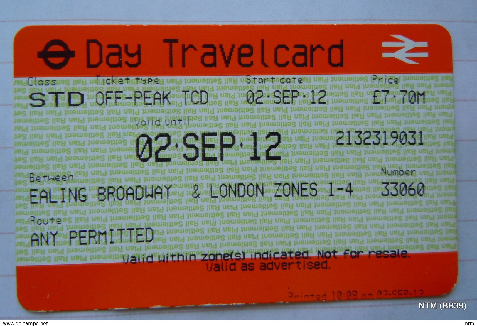 Great Britain 2012. London Metro Day Travel Card. Used, Was Valid Between Ealing Broadway And London Zones 1-4. - Monde