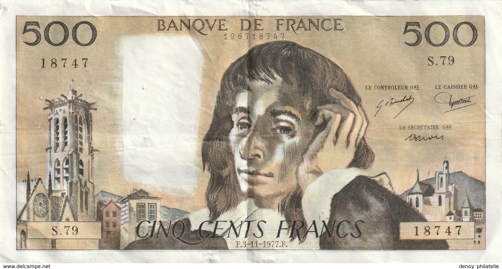 500 Francs Pascal Date 3 11 1977 J TB A TTB - 500 F 1968-1993 ''Pascal''