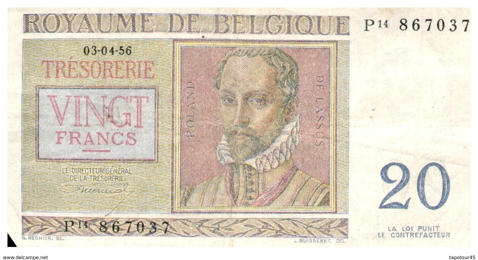 Billet > Belgique >1956 > Valeur 20 - Sonstige & Ohne Zuordnung