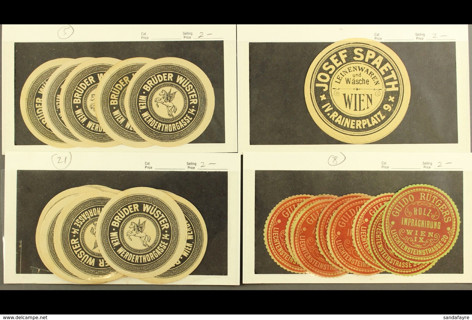 LETTER SEAL LABELS Early 20th Century Accumulation Of Unused Wien (Vienna) Private Company Circular Letter Seals In Deal - Sonstige & Ohne Zuordnung