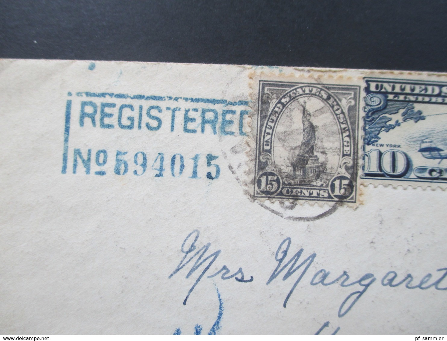 USA 1927 Flugpostmarke Nr. 306 MiF Registered No 594015. 8 Stempel - Cartas & Documentos