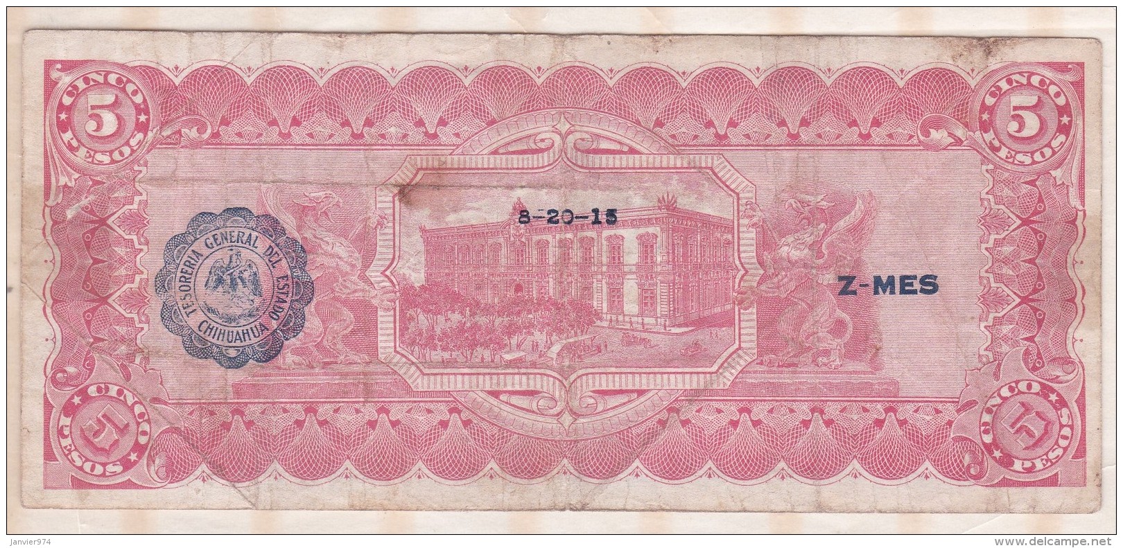 EL ESTADO DE CHIHUAHUA 5 Pesos 1915, Série M ,N° 1256723 - Mexiko