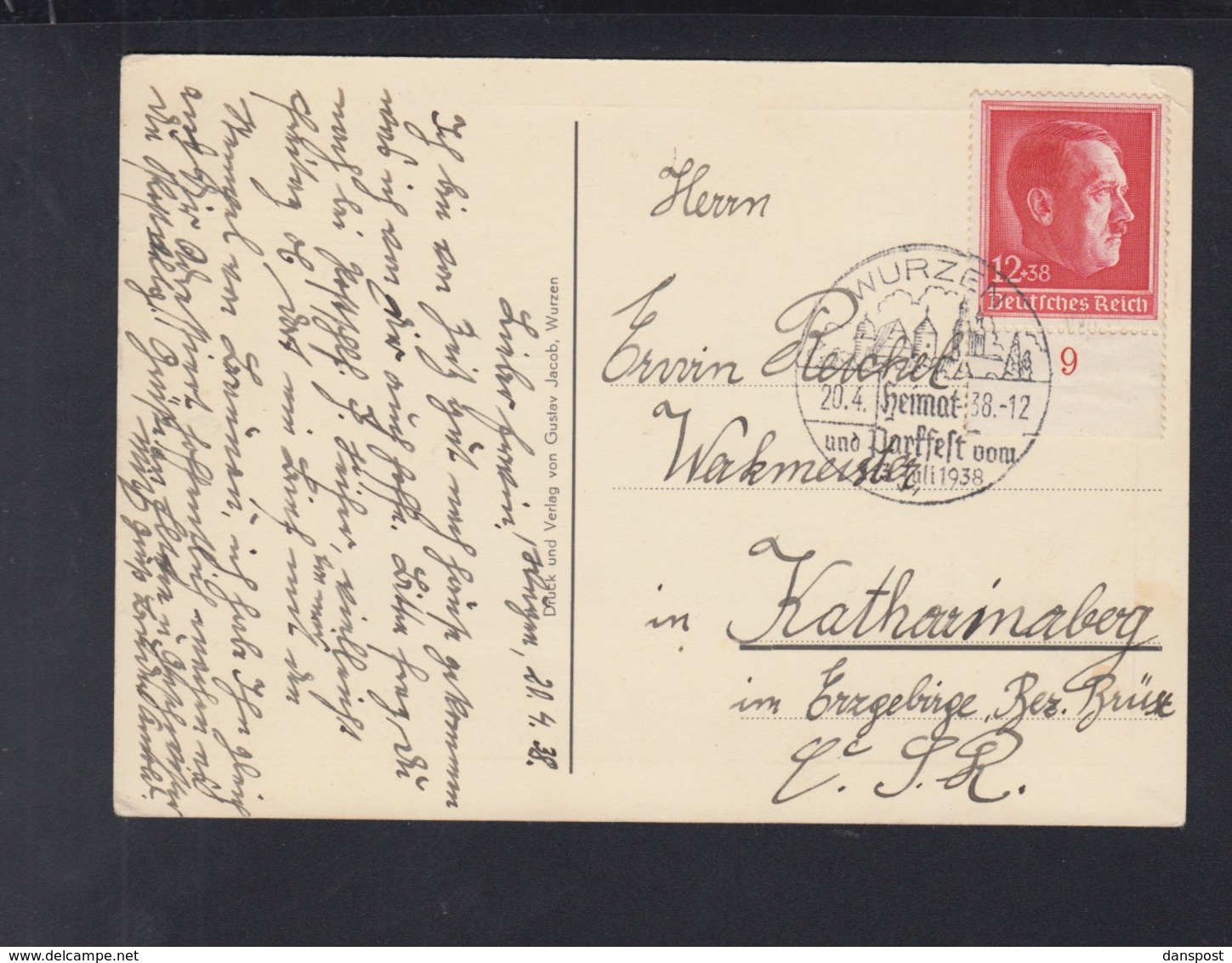 Dt. Reich PK Heimatlied Der Stadt Wurzen Sonderstempel 1938 - Wurzen