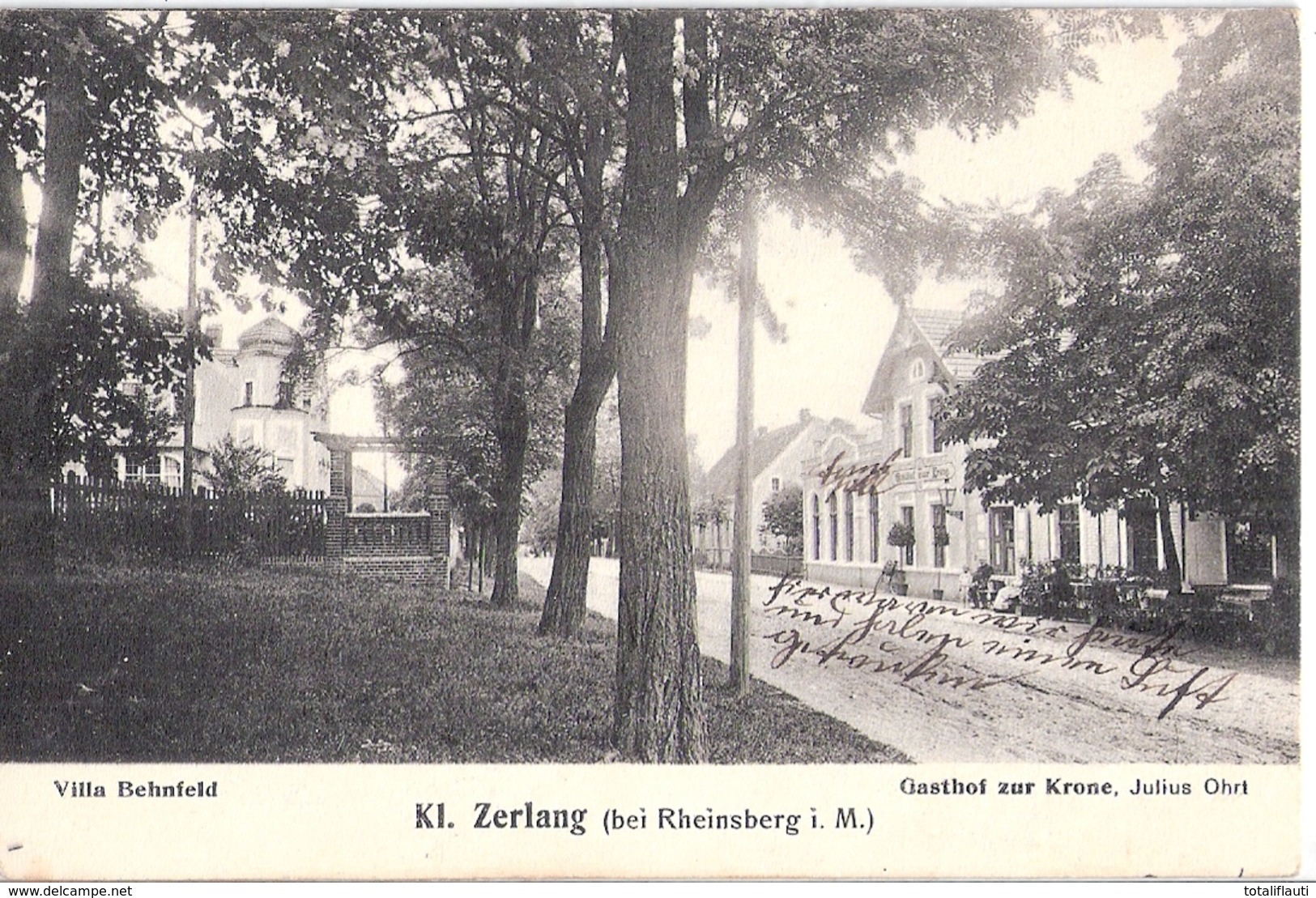 Klein Zerlang Bei Rheinsberg In Der Mark Gasthof Zur Krone Villa Behnfeld 30.6.1909 Gelaufen - Rheinsberg