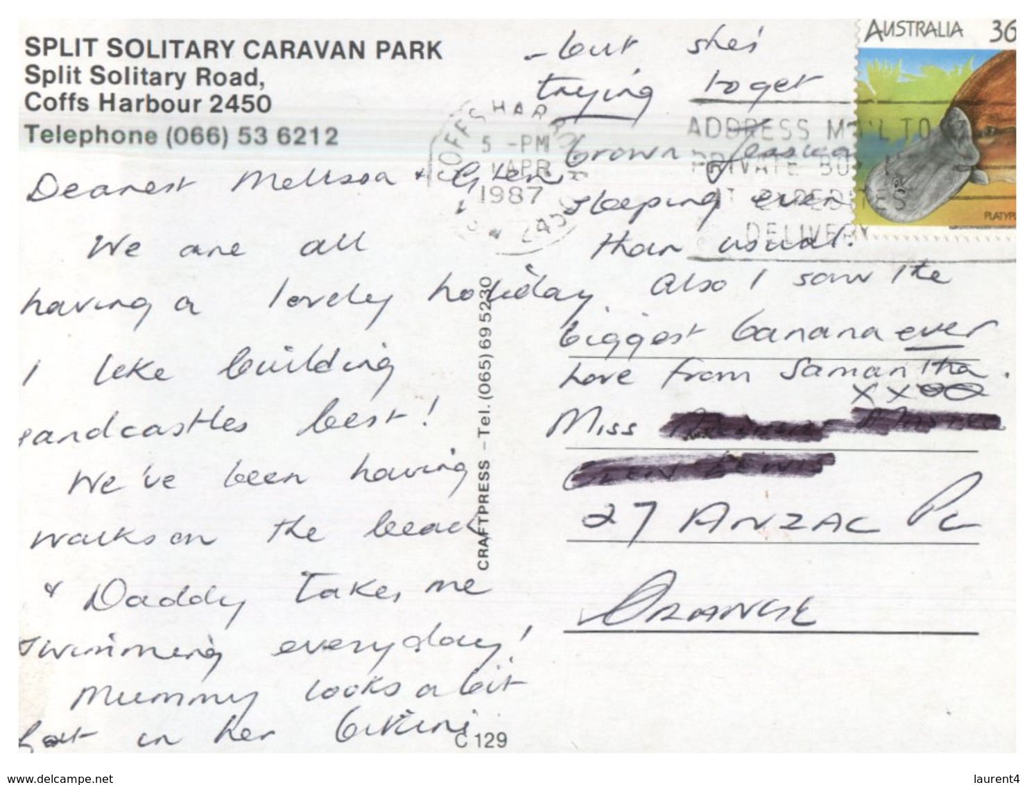 (60) Australia -  (with Stamp At Back Of Card) NSW - Split Solitary Caravan Park - Coffs Harbour