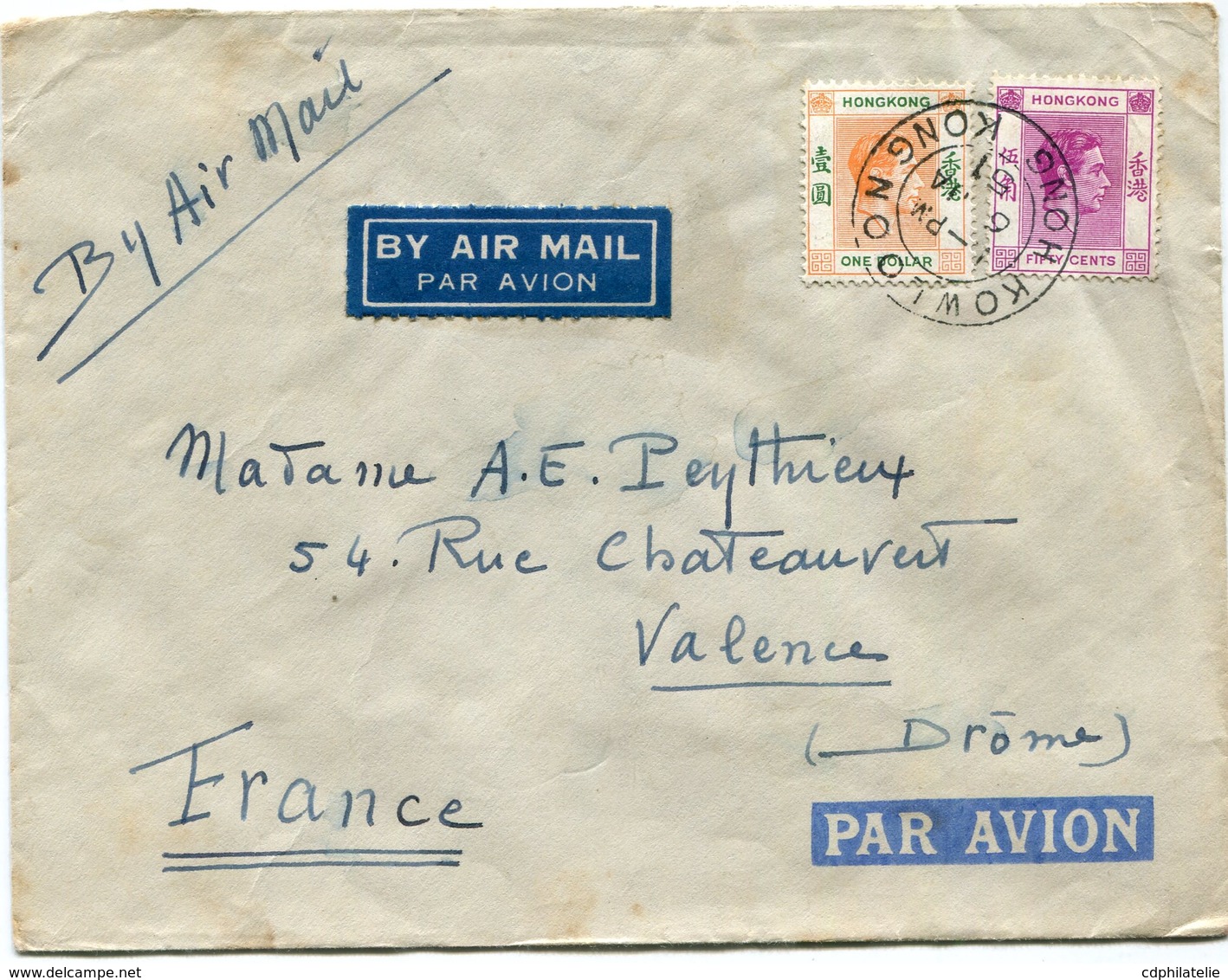 HONG KONG LETTRE PAR AVION DEPART KOWLOON 6 JA 51 HONG KONG POUR LA FRANCE - Briefe U. Dokumente