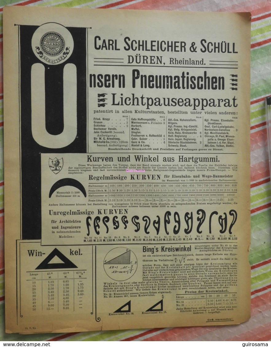 Papier Carl Schleicher Und Schüll, Düren Rheinland - Pneumatischer Lichtpauseapparat - Kurven Und Winkel - 1893 - Drukkerij & Papieren