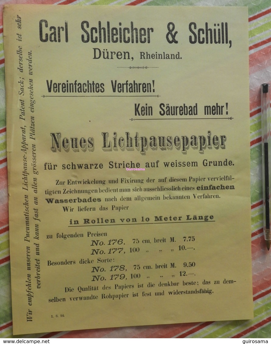 Papier Carl Schleicher Und Schüll, Düren Rheinland - Neues Lichtpaupepapier N°176 à 179 - 1894 - Imprimerie & Papeterie