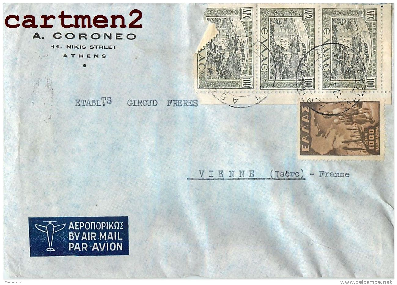 ATHENES A. CORONEO 11 NIKIS STREET GRECE GREECE  ATHENS STAMP LETTRE MARCOPHILIE LETTER - Lettres & Documents