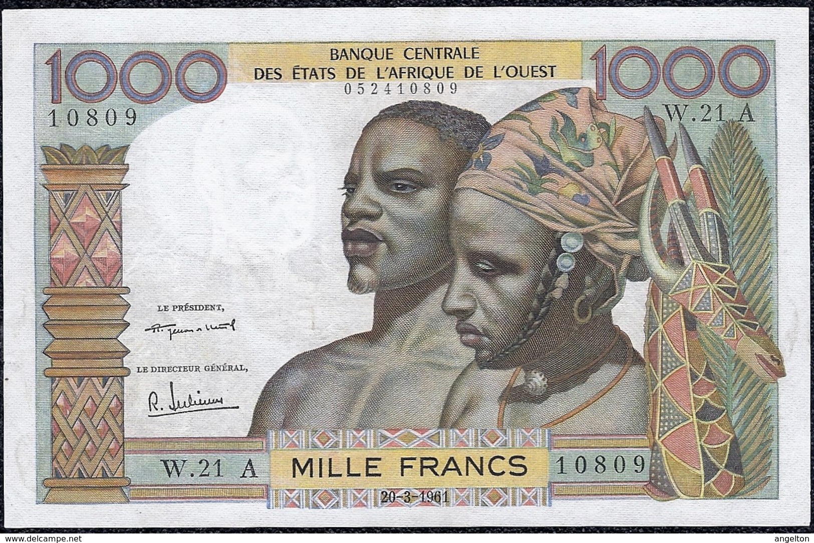 West African 1000 Francs 1961 Ivory Coast "First Signature" XF+ Banknote - États D'Afrique De L'Ouest