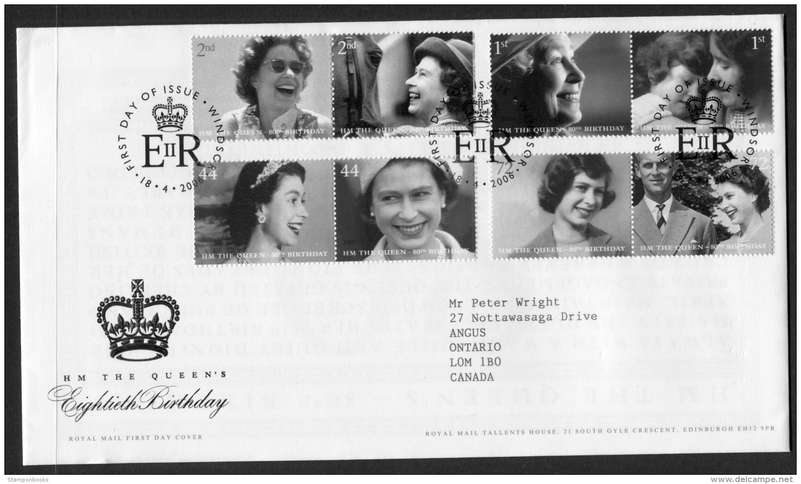 2006 GB HM The Queen's 80th Birthday FDC. Royalty Windsor First Day Cover - 2001-2010 Decimal Issues
