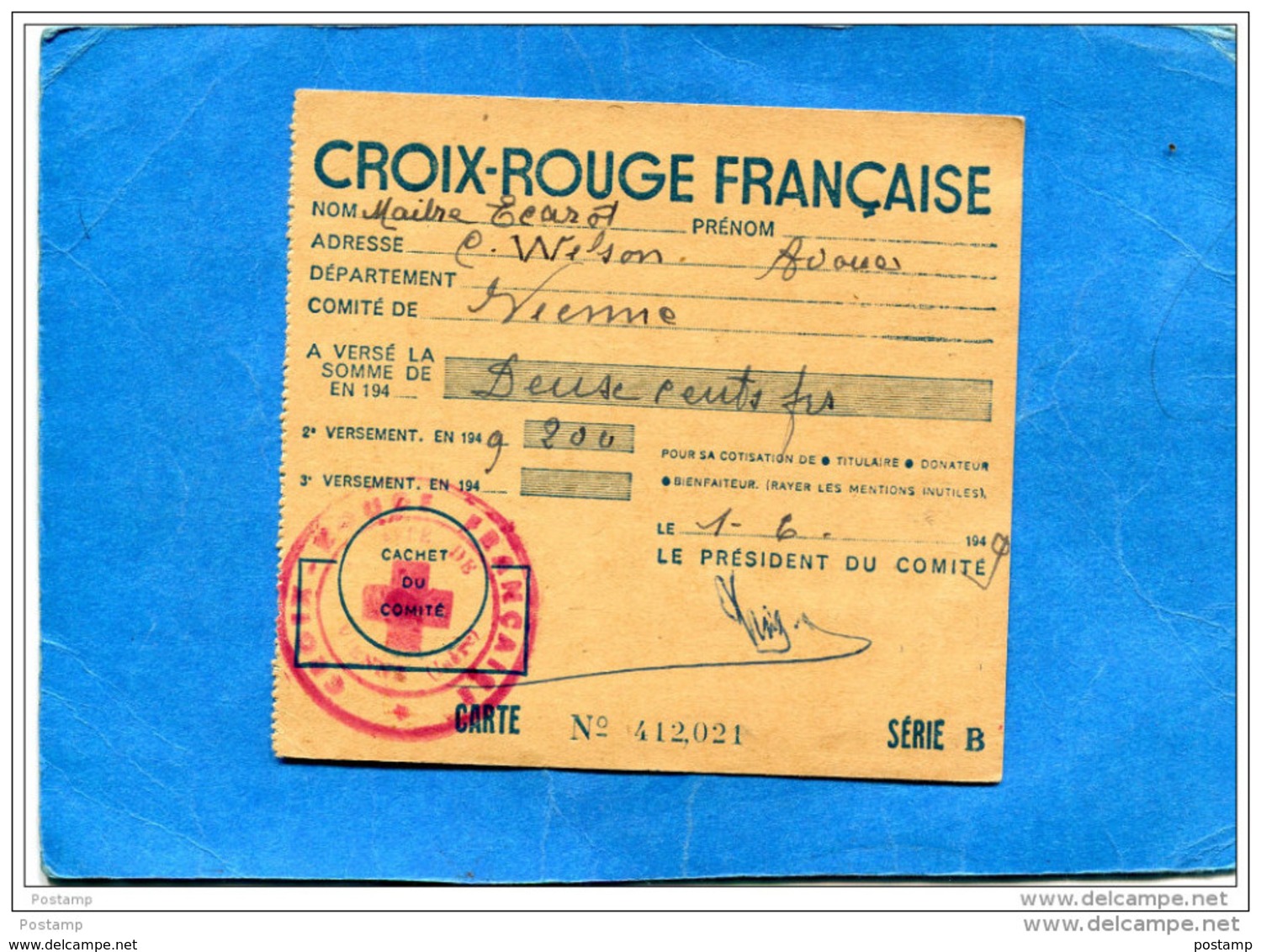 Carte D'adhérent Croix Rouge 1949+Vignette  Afférente-ligue Internationale Des Stés Croix Rouge - Croce Rossa