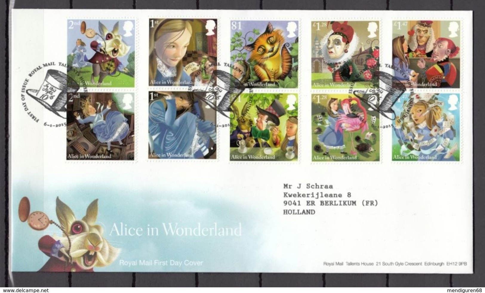 GROSSBRITANNIEN GRANDE BRETAGNE GB 2015 ALICE WONDERLAND STORY SET OF 8V FDC SG 3658-67 MI 3669-78 YT 4077-86 SC 3344-53 - 2011-2020 Em. Décimales