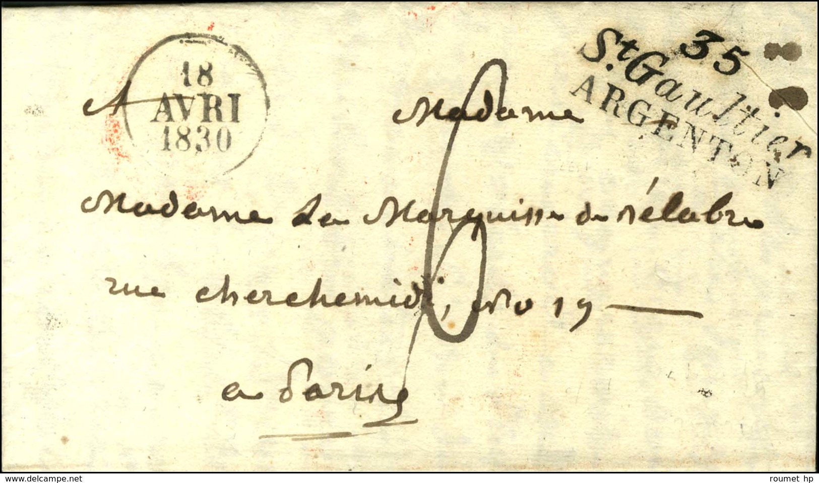 Cursive 35 / St Gaultier / ARGENTON, Dateur A. 1830. - SUP. - R. - 1801-1848: Précurseurs XIX