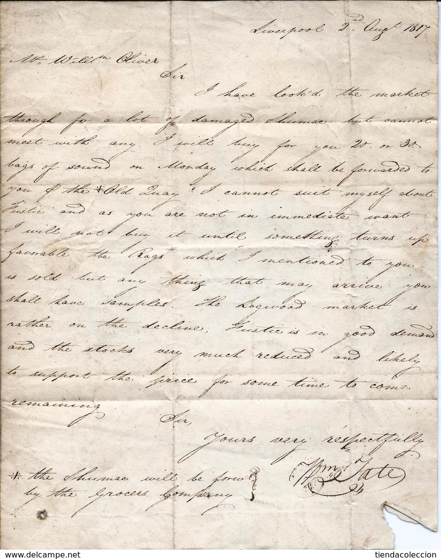 Carta Del Año 1817. Circulada De Manchester A Liverpool - ...-1840 Precursores