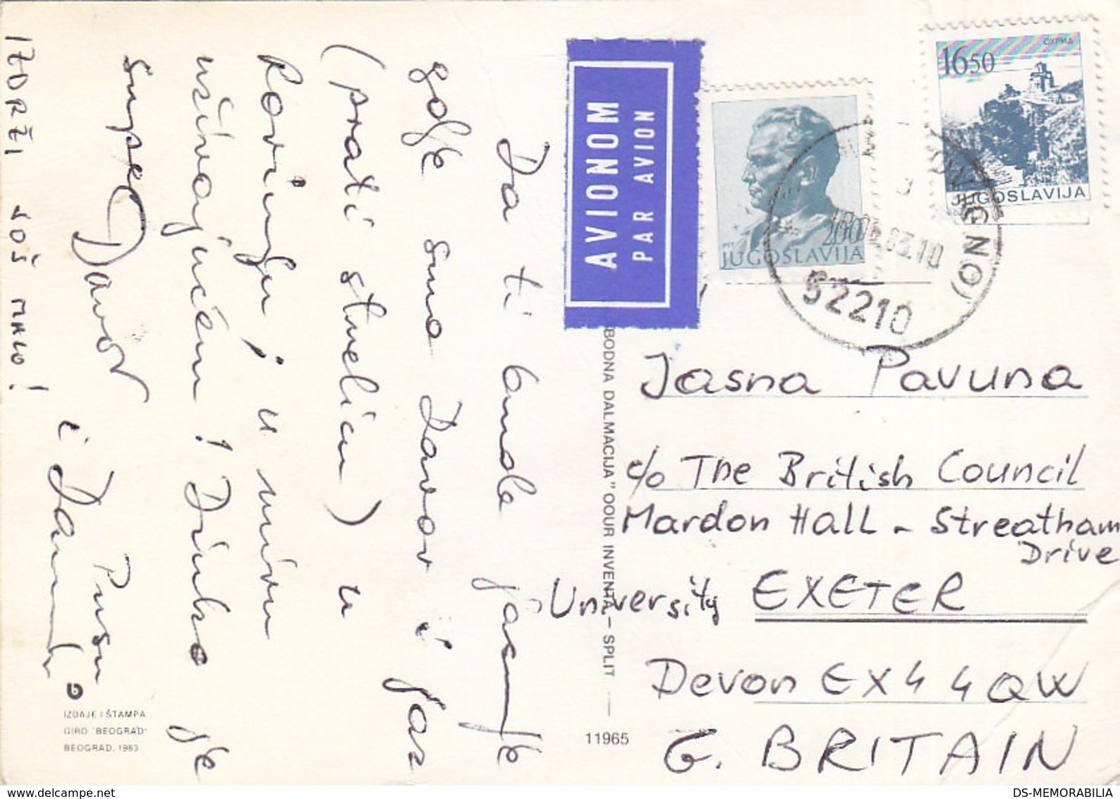 Yugoslavia Airmail Postcard Sent To UK , Rovinj Rovigno 1983 - Posta Aerea