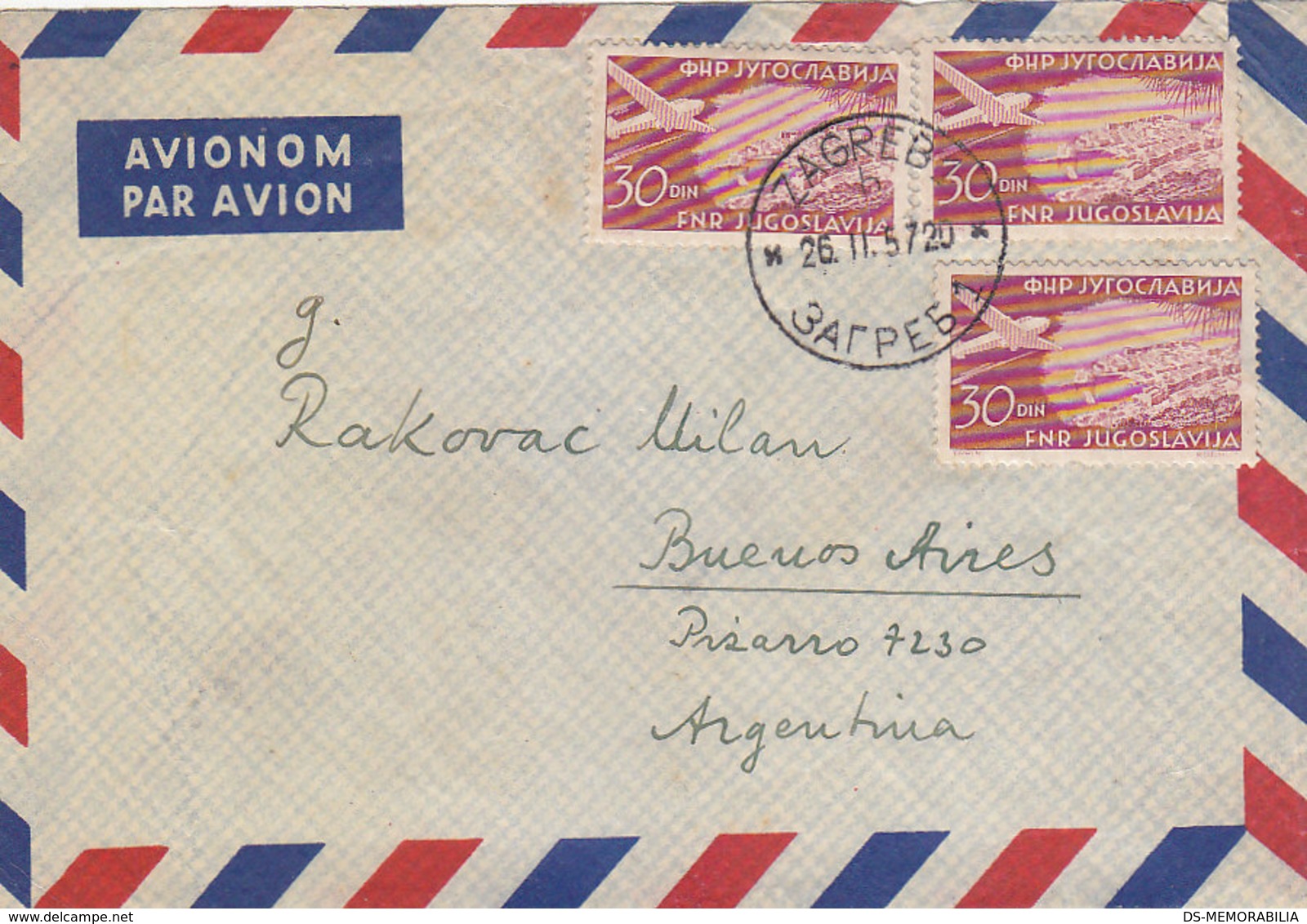 Yugoslavia Airmail Cover Sent To Argentina , Zagreb 1957 - Posta Aerea