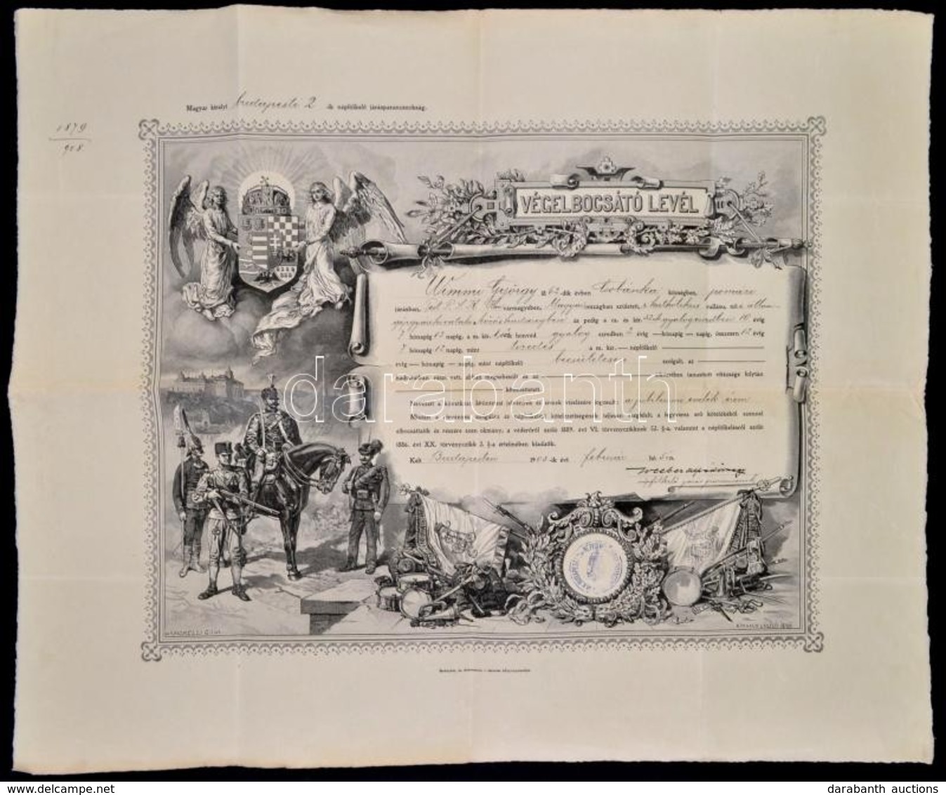 1903 Díszes Végelbocsájtó Levél, Tizedes Részére, Aki A Cs. és Kir. 32 Gyalogezredben (10 év, 7 Hónap, 12 Nap) és A M. K - Altri & Non Classificati