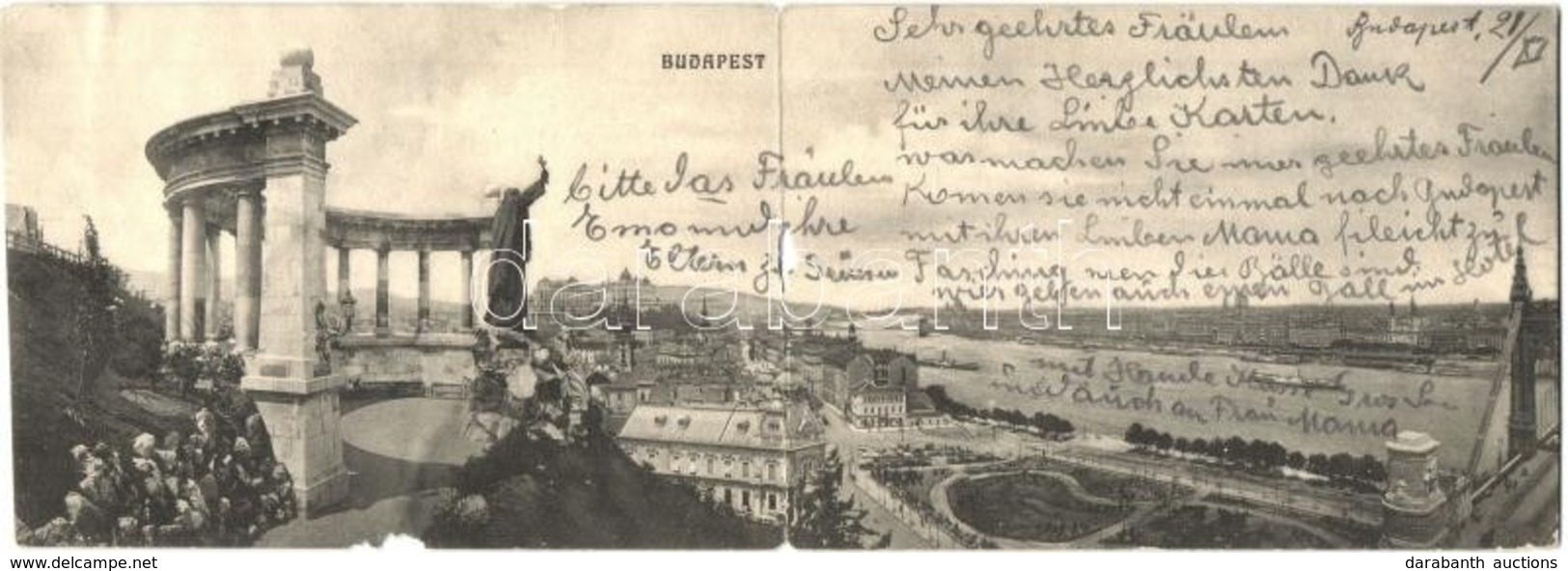 * T4 1904 Budapest, Panorámalap A Szent Gellért Szobortól / Panoramacard (lyuk / Hole) - Non Classés