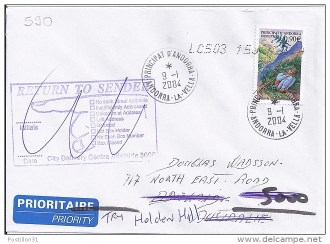 TP N° 590 SEUL  SUR LETTRE DU 09.01.04 POUR L'AUSTRALIE - Briefe U. Dokumente