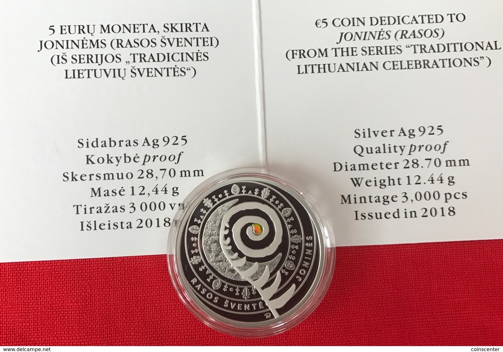 Lithuania 5 Euro 2018 "Jonines - Rasos" Silver PROOF - Lituanie