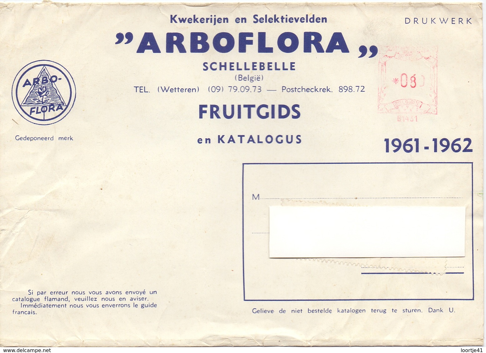 Wikkel - Omslag Enveloppe - Pub Reclame Arboflora Schellebelle - 1961 - 1962 - Bandas Para Periódicos