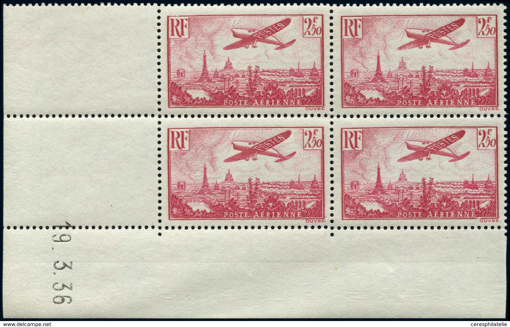 ** POSTE AERIENNE - 11  Vue De Paris, 2f.50 Rose, BLOC De 4 CD 19/3/36, TB - 1927-1959 Nuovi