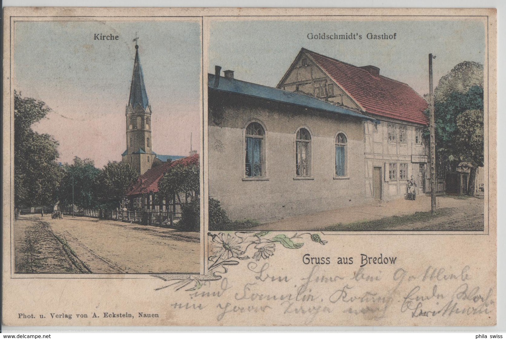 Gruss Aus Bredow - Kirche, Goldschmidt's Gasthof - Photo: A. Eckstein - Nach Brittnau - Brieselang