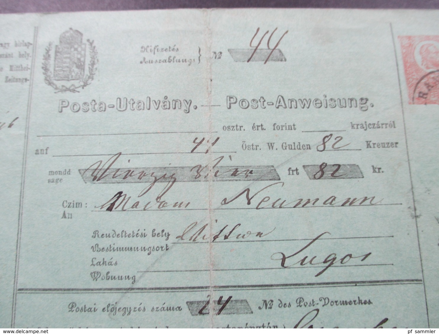 Ungarn / Österreich / Heute Rumänien 1871 Postanweisung A1 Caransebes Nach Lugos - Lettres & Documents