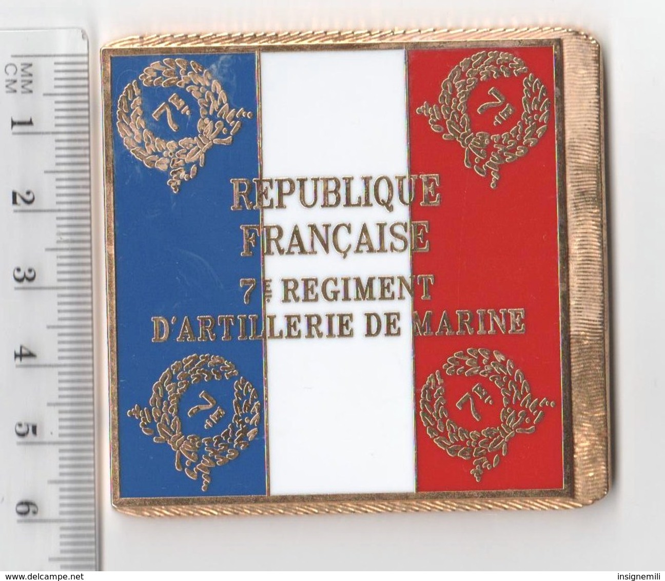 DRAPEAU 7° RAMA REGIMENT D' ARTILLERIE DE MARINE  En Métal Doré - Drapeaux