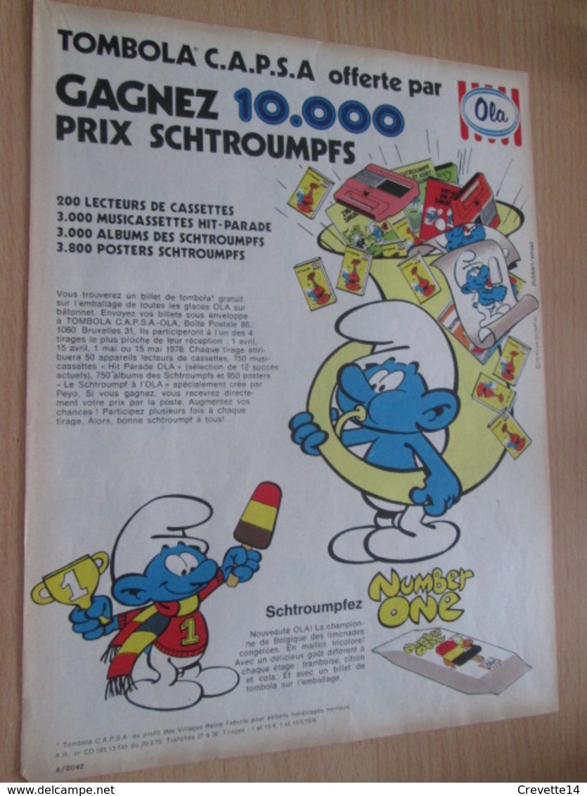 CLI518 : Pour Fans De SCHTROUMPFS : Page PUB A4 Spirou Années 60/70  GLACES OLA - Schtroumpfs, Les