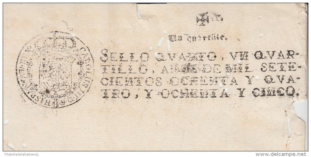 1784-PS-11 BX1053 CUBA SPAIN ESPAÑA SEALLED PAPER 1784-85 .SELLO CUARTO - Strafport